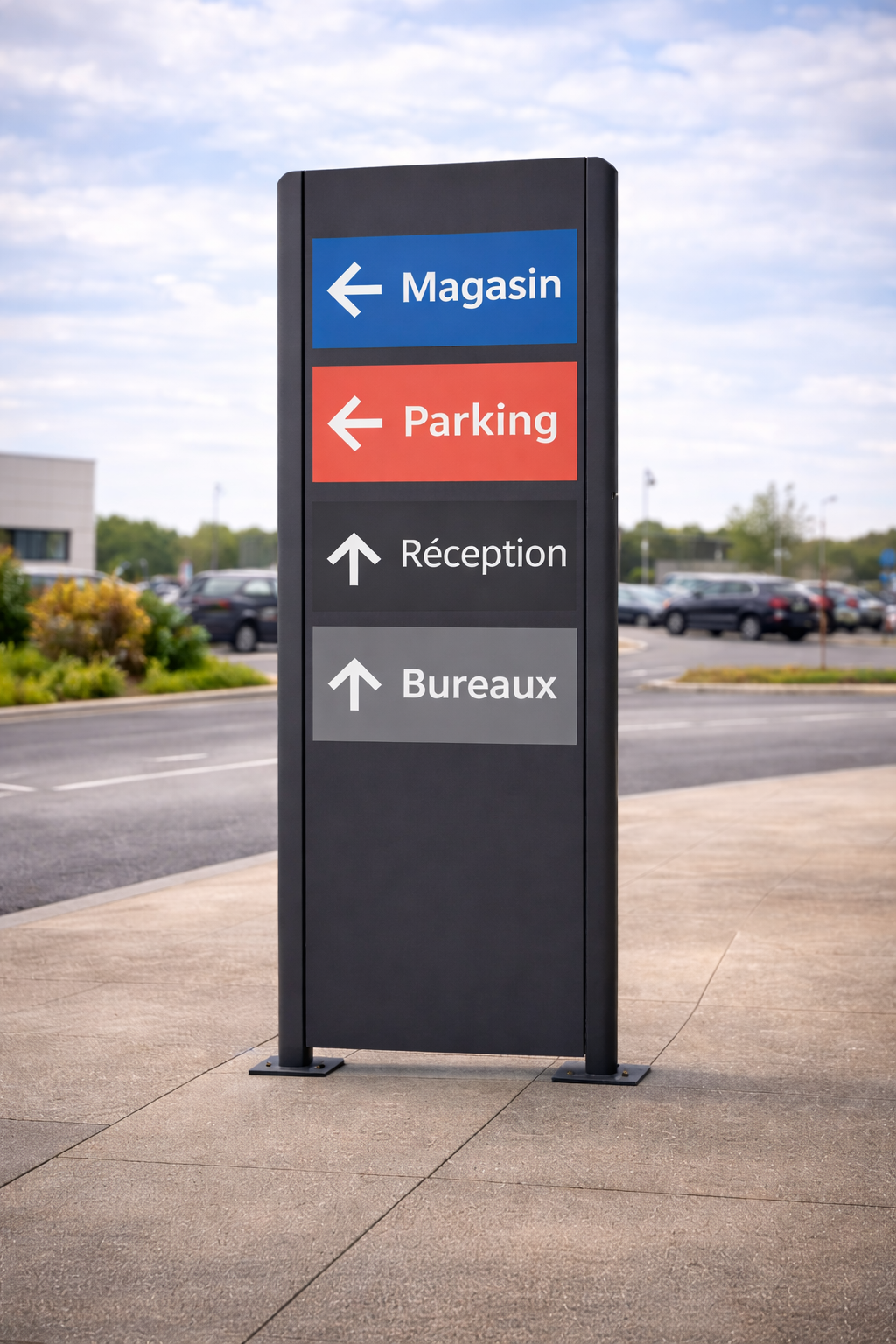 Mise en situation d'un totem pour une entreprise / signalétique