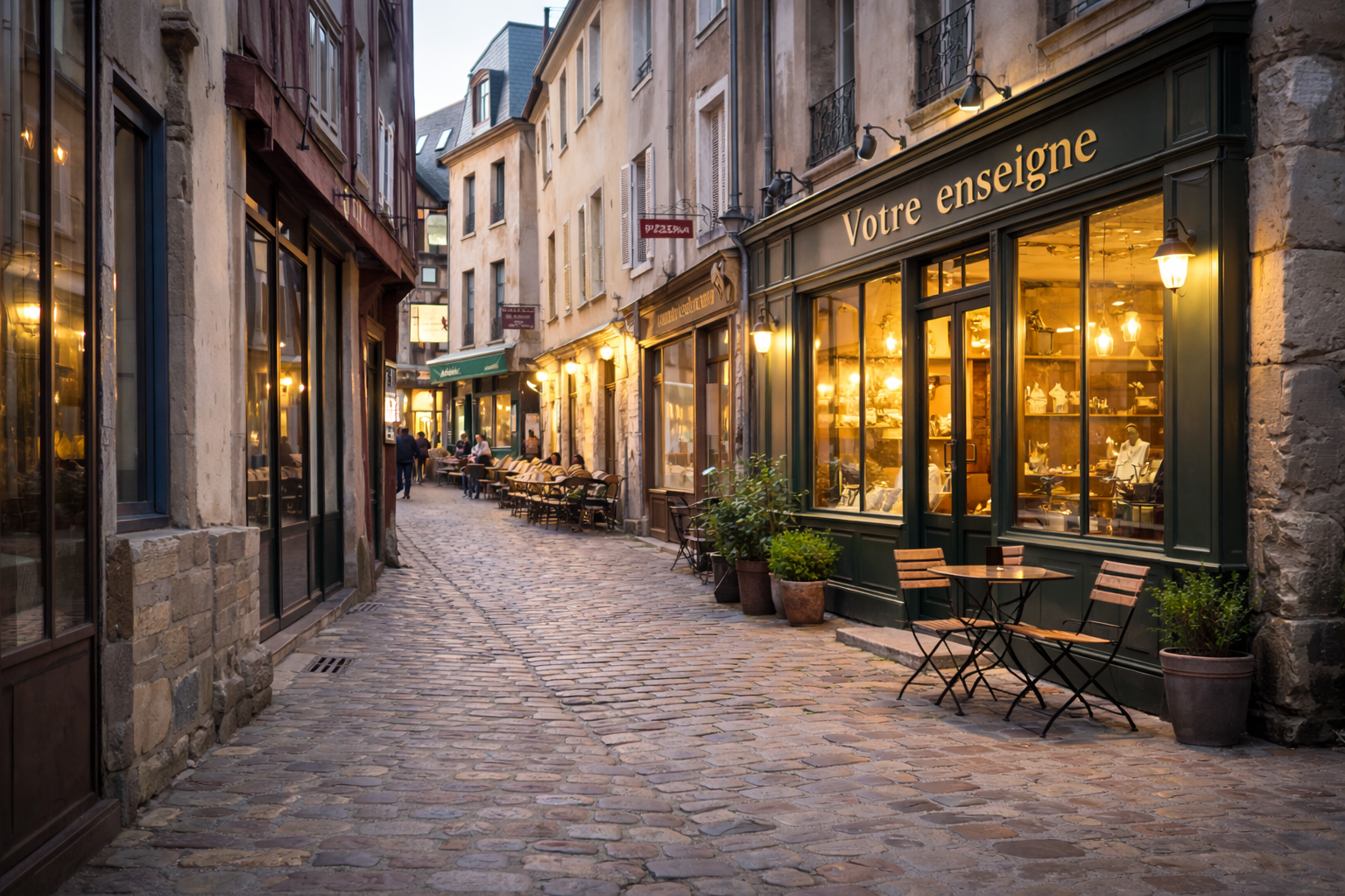 Mise en situation d'un commerce dans une zone ABF, enseigne sobre et élégante