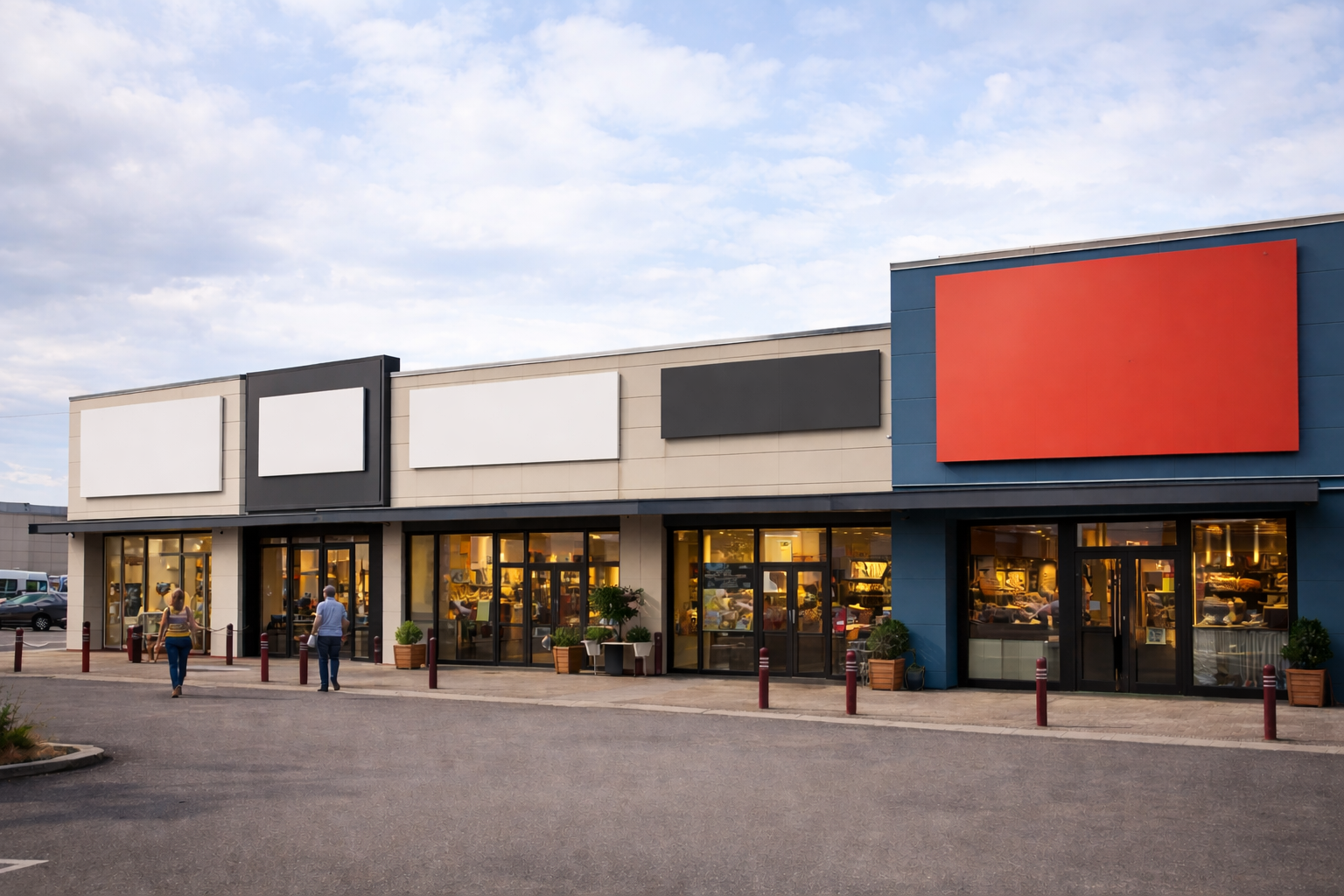 Mise en situation enseigne d'entreprises dans une zone commerciale